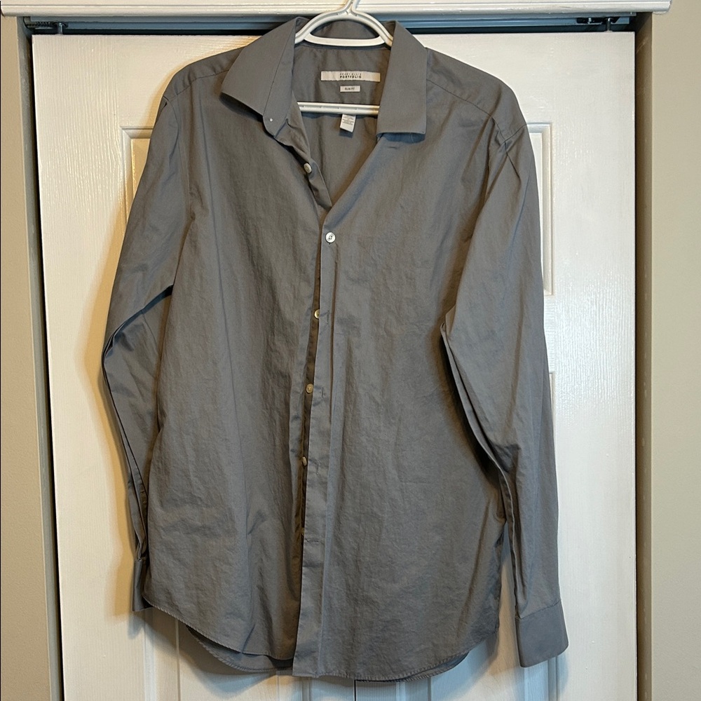 Perry Ellis Men's Gray Casual Button-Down Shirt